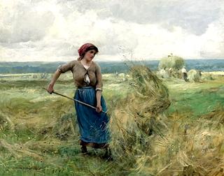 Woman Raking Hay