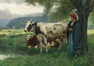 Peasant Woman With Cows