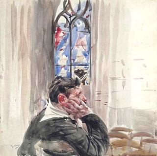 A Man Seated in a Church