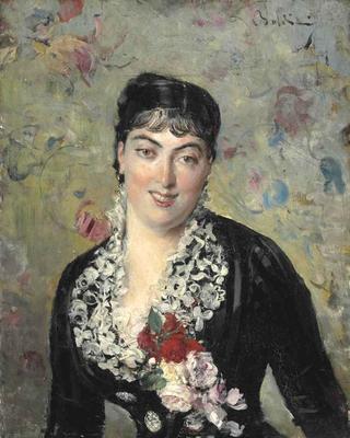 Portrait of a Woman with a Bouquet of Roses