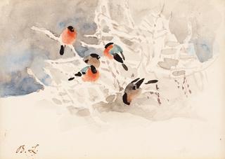 Bullfinches in a Winter Landscape