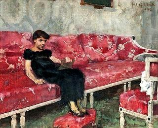 Girl on a Red Sofa