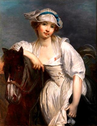 Young Girl Leaning against the Neck of a Horse