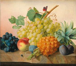 Still Life of Grapes, Plums, a Pineapple and a Peach
