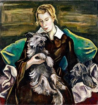 Portrait of Felicitas Haller with her Skye-Terriers Romulus and Remus