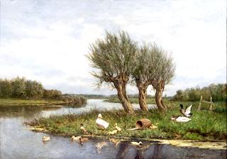 Extensive Landscape with Family of Ducks