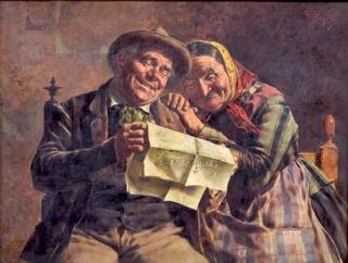 Old Man and Woman Reading a Newspaper