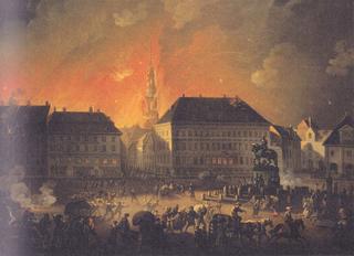 View of Kongens Nytorv in Copenhagen During the English Bombardement of Copenhagen at Night between 4 and 5 September 1807