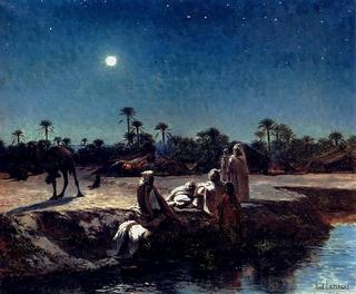 An arab encampment by moonlight