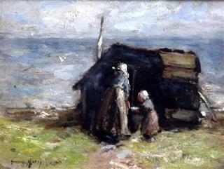 Mother and Child Beside a Hut