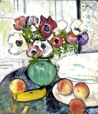 Still Life with Anemones, Peaches and a Banana
