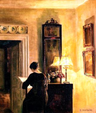 Interior with reading woman