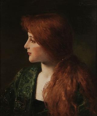 Portrait of a Woman with Red Hair and Wearing an Emerald Robe