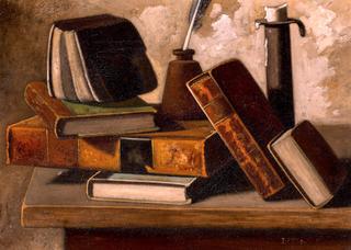 Still Life with Books, Inkpot, and Candlestick
