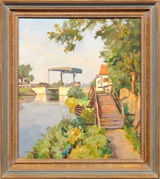 Summer landscape with drawbridge over a canal