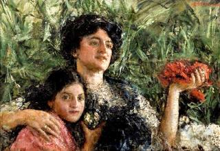 Portrait of  signora Pinelli with her daughter