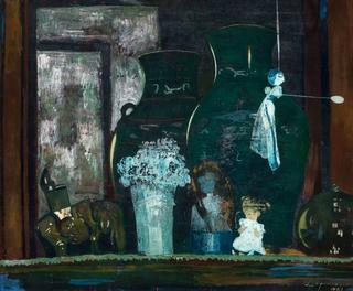 Still Life with Vase, Dolls, and an Elephant