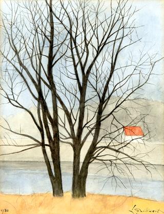 The Little House on the Dike behind Trees, Winter