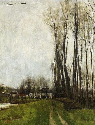 French landscape with poplars