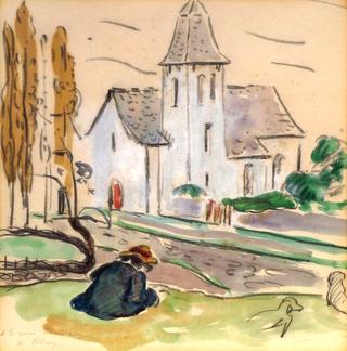 Woman Seated in front of a Church