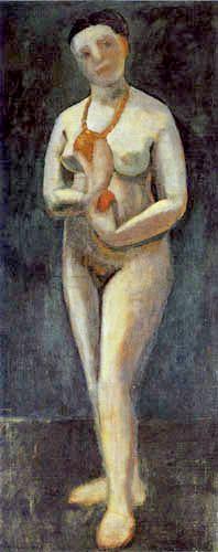 Self Portrait standing nude with fruit