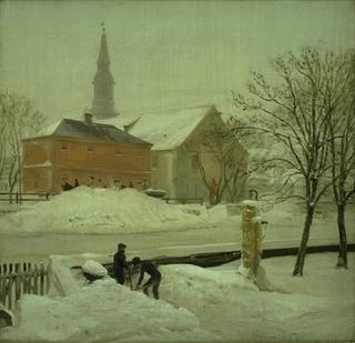 从克里斯蒂安沙文的勒维纳的艺术家住所看：冬日有雪
