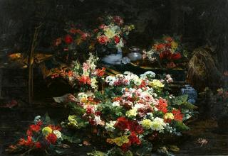 An abundance of flowers in the artist's studio