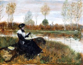 Elegant lady on the riverbank