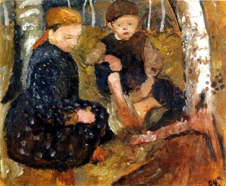 Two Children sitting in the Woods