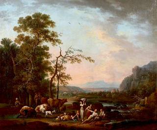 Stop of a Family of Shepherds at the Edge of a River