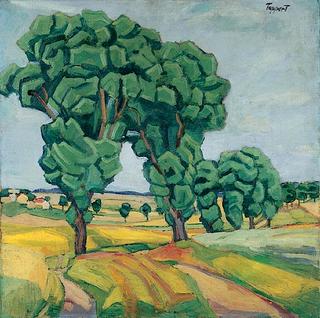Trees in hilly landscape
