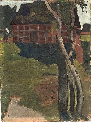 Red Barn with Birches