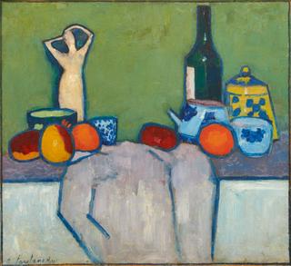 Still Life with Fruit, Figure and Bottle