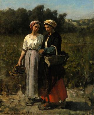 两个采摘葡萄的年轻女子（拉格朗日酒庄葡萄酒酿造习作）