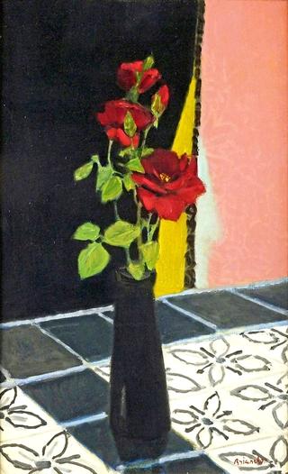 Vase de roses rouge