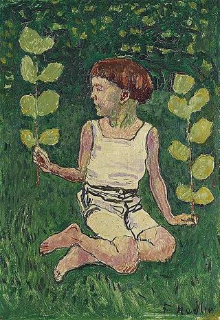 Sitting boy with branches