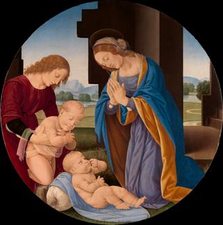 圣母崇拜圣子与婴儿的施洗者圣约翰和天使