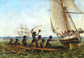 1855年8月28日，土著独木舟与“君主”和“汤姆·霍尔德”交流