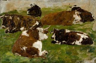 Vaches couchant dans un pré (Cows resting in a Meadow)