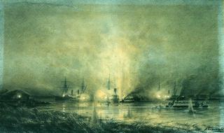 多瑙河上土耳其军舰的爆炸