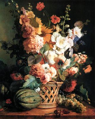 篮子里的水果和花