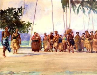 Fagaloa Bay, Samoa, 1890, The Taupo, Gaase, Marshalling the Women Who Bring Presents of Food