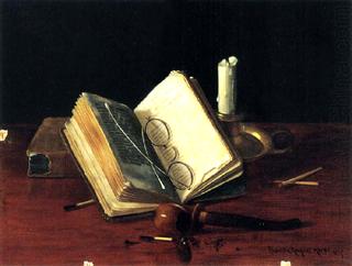 Open Book with Spectacles, Candle and Pipe