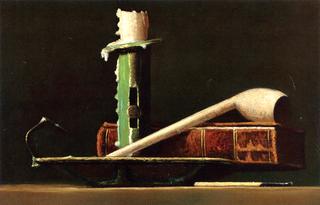 Still Life with Green Candlestick, Pipe and Book