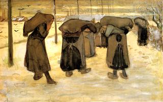 Women Carrying Sacks of Coal in the Snow