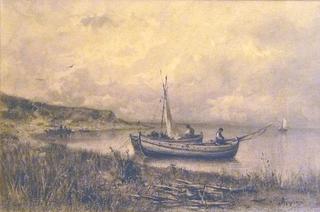 Landscape with small boats and fishermen