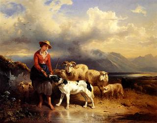 Peasant Girl with Flock of Sheep
