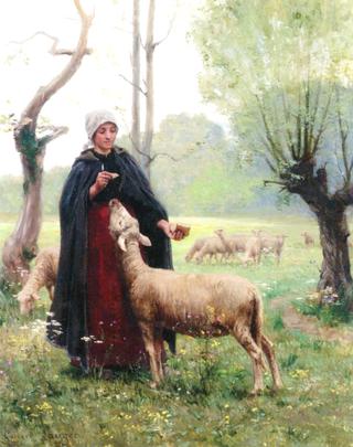 Shepherdess with Lamb