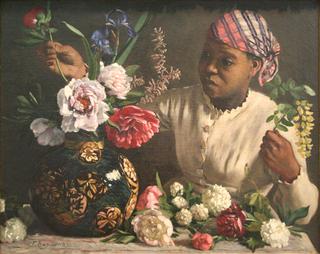 African Woman with Peonies