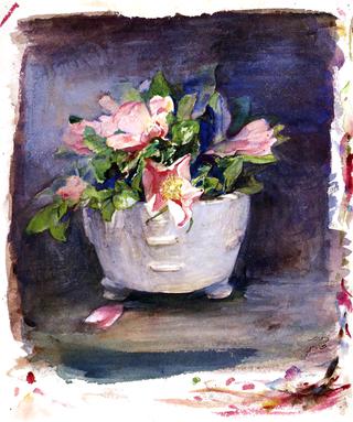 Wild Roses in a White Chinese Porcelain Bowl
